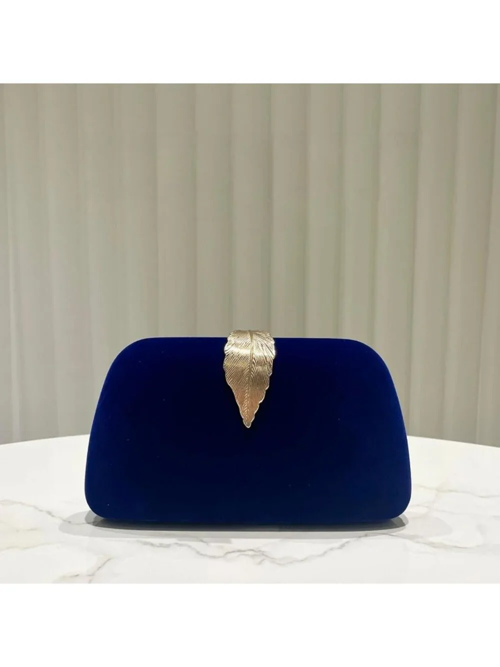 👜Women's Blue Banquet Bag Dinner Elegant Clutch With Metallic Leaves Clasp